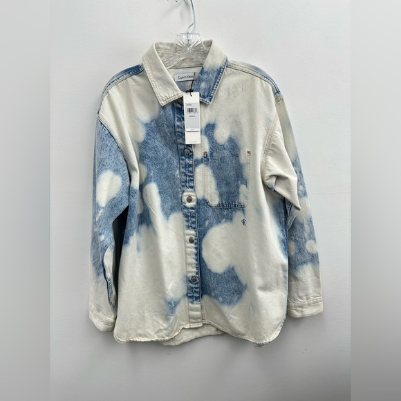 Calvin Klein Blue Big Sky Denim Shirt Jacket Shacket Tie Dye Size M - Picture 3 of 9